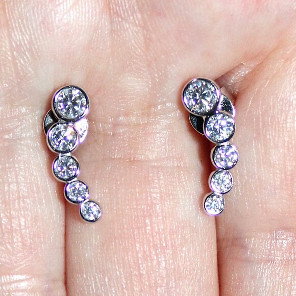 Sterling Silver Graduated Diamond Stud Earrings - Picture 4 of 4